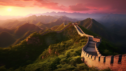 长城城墙剪影摄影照片_长城地标建筑北京旅游自然风景