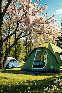 春日森林露营搭建帐篷摄影图5