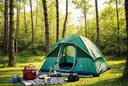 春天室外帐篷露营摄影图