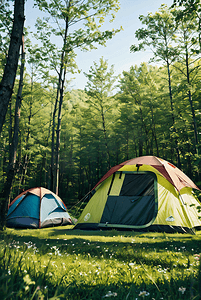 春日森林露营搭建帐篷摄影图7