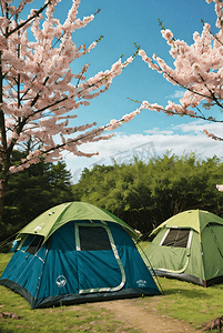 春季室外露营搭建帐篷摄影图1