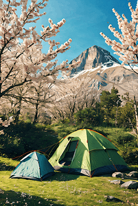 春季室外露营搭建帐篷摄影图5