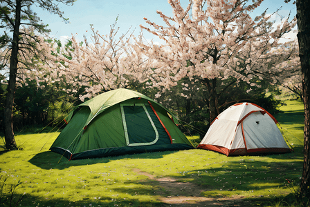春季山间搭帐篷露营摄影图4