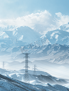 碳中和背景摄影照片_新疆天山雪山风电厂电力基础设施素材背景
