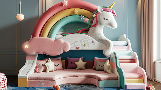 时尚卡通儿童房床装饰的摄影8照片