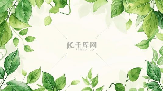 藤蔓背景图片_绿叶白花植物边框简约背景2