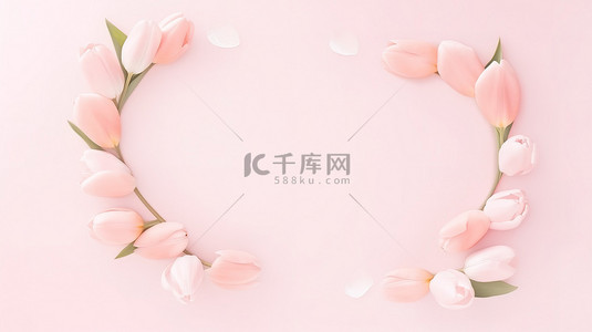 春天边框背景图片_粉红色郁金香花框架背景素材