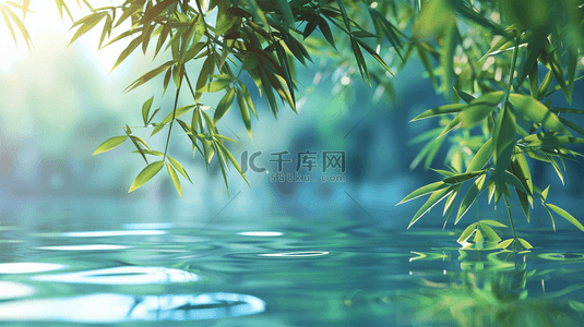 蓝色清新水面波光粼粼树叶的背景2