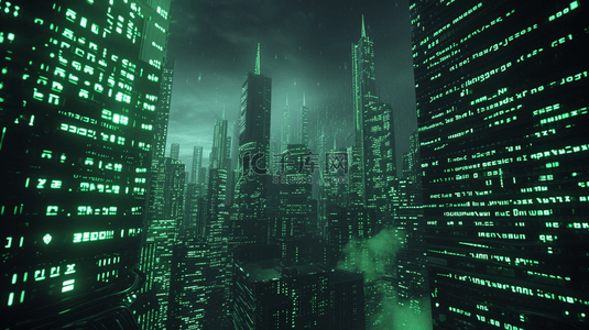 几何星空背景背景图片_绿色城市建筑线条光效背景2