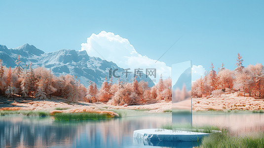 春天雪山花朵电商展台背景图片