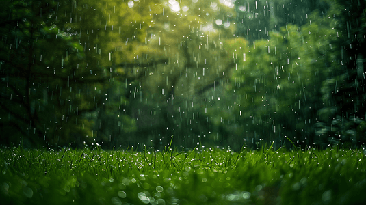 潮湿摄影照片_下雨天的草坪摄影12