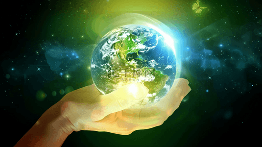 保护地球世界地球日绿色地球手捧地球背景图