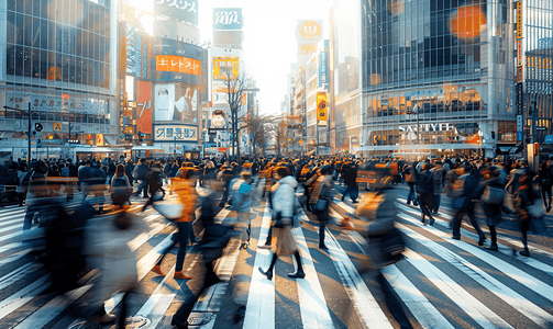 城市街道摄影照片_人来人往的街道东京人群