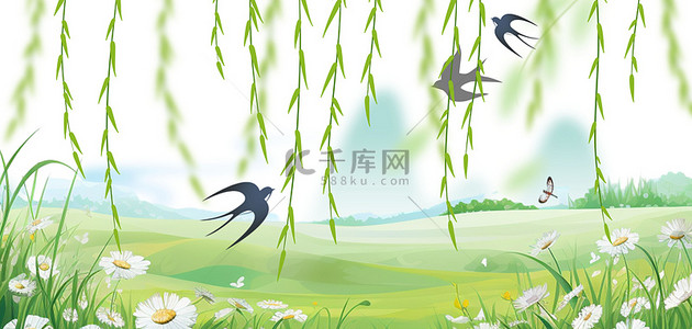 国风节日背景图片_清明节燕子春天绿色中国风背景