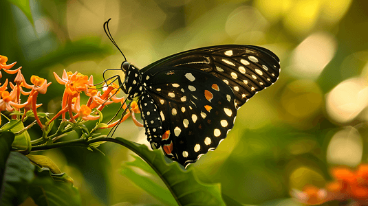 鲜花上的美丽蝴蝶摄影