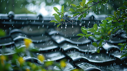 春天雨水摄影照片_春天屋檐的雨水下雨天高清摄影图