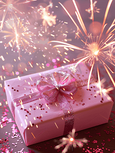 促文艺摄影照片_带有礼花的粉色礼物盒摆拍