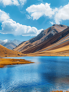 雪山湖面摄影照片_青藏高原纳木措圣湖边的玛尼堆