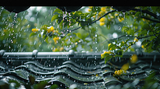 春天屋檐的雨水下雨天摄影配图