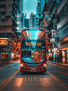 香港街景双层公交