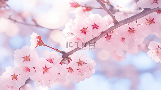 桃花源背景图片_樱花季春季旅游唯美梦幻樱花背景