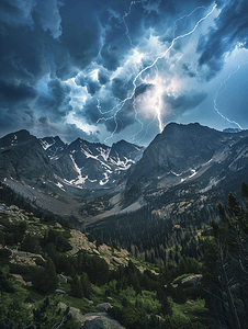大气雷电摄影照片_山脉上空的风暴
