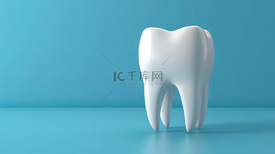 牙牙齿健康背景图片_蓝色背景上的3d牙齿
