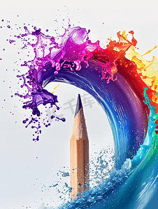创意涂鸦摄影照片_教育设计铅笔彩色波浪形创意