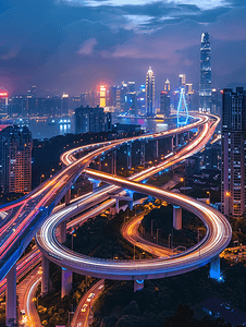 香港旅游摄影照片_深圳湾跨海大桥城市风光夜景全景图