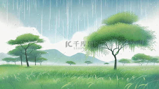 春天清明节雨水山水雨中园林背景