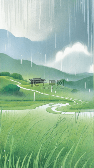 春天清明节雨水雨中园林背景