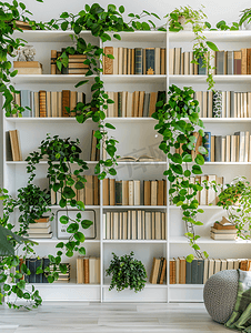 客厅书架绿植和