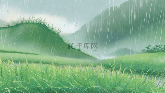 春天清明节雨水山水雨中园林背景