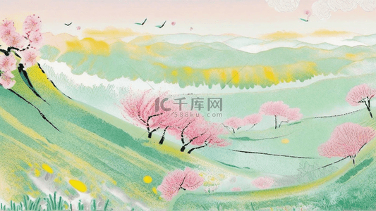 国潮春季旅游樱花季樱花桃花背景6