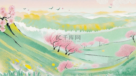 赏花背景图片_国潮春季旅游樱花季樱花桃花背景6