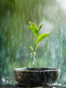 茶叶背景摄影照片_春天的谷雨茶叶嫩芽