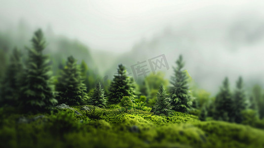 立体3d模型摄影照片_山林树木模型绿色立体描绘摄影照片3d