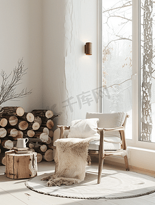 北欧简约摄影照片_北欧原木现代简约客厅室内设计效果图