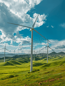 环境丰富摄影照片_新疆草原风车风力发电资源利用全景
