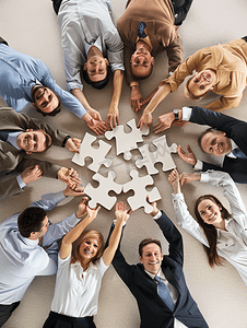 企业文化商务团队拼图凝聚力团结