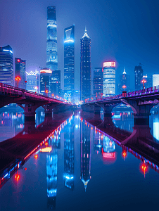 商业科技图片摄影照片_国贸桥北京CBD夜景美色