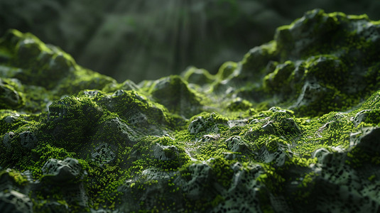 山林苔藓绿植模型立体描绘摄影照片3d