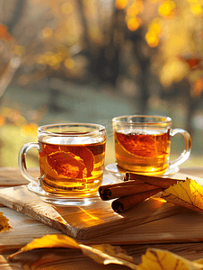 秋天茶饮品暖色系