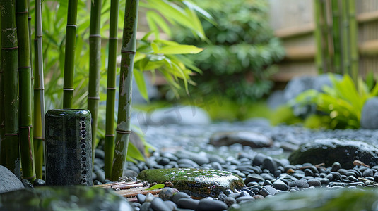 庭院竹林鹅卵石小径摄影照片图片