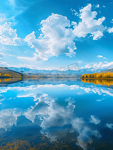 海天摄影照片_新疆赛里木湖蓝天湖泊美景