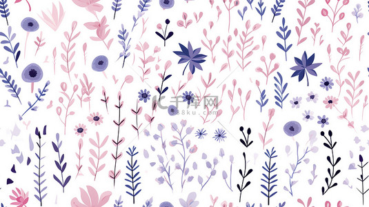 浅紫粉色和靛蓝可爱的小花草设计图