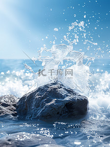 大海背景图片_飞溅的水石头波浪图片
