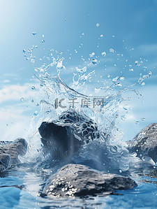 大海背景图片_飞溅的水石头波浪设计