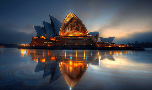 大海月亮摄影照片_悉尼歌剧院城市
