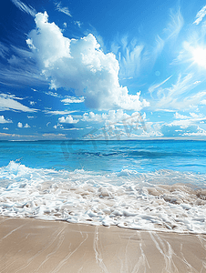 阳光沙滩摄影照片_蓝天白云沙滩度假